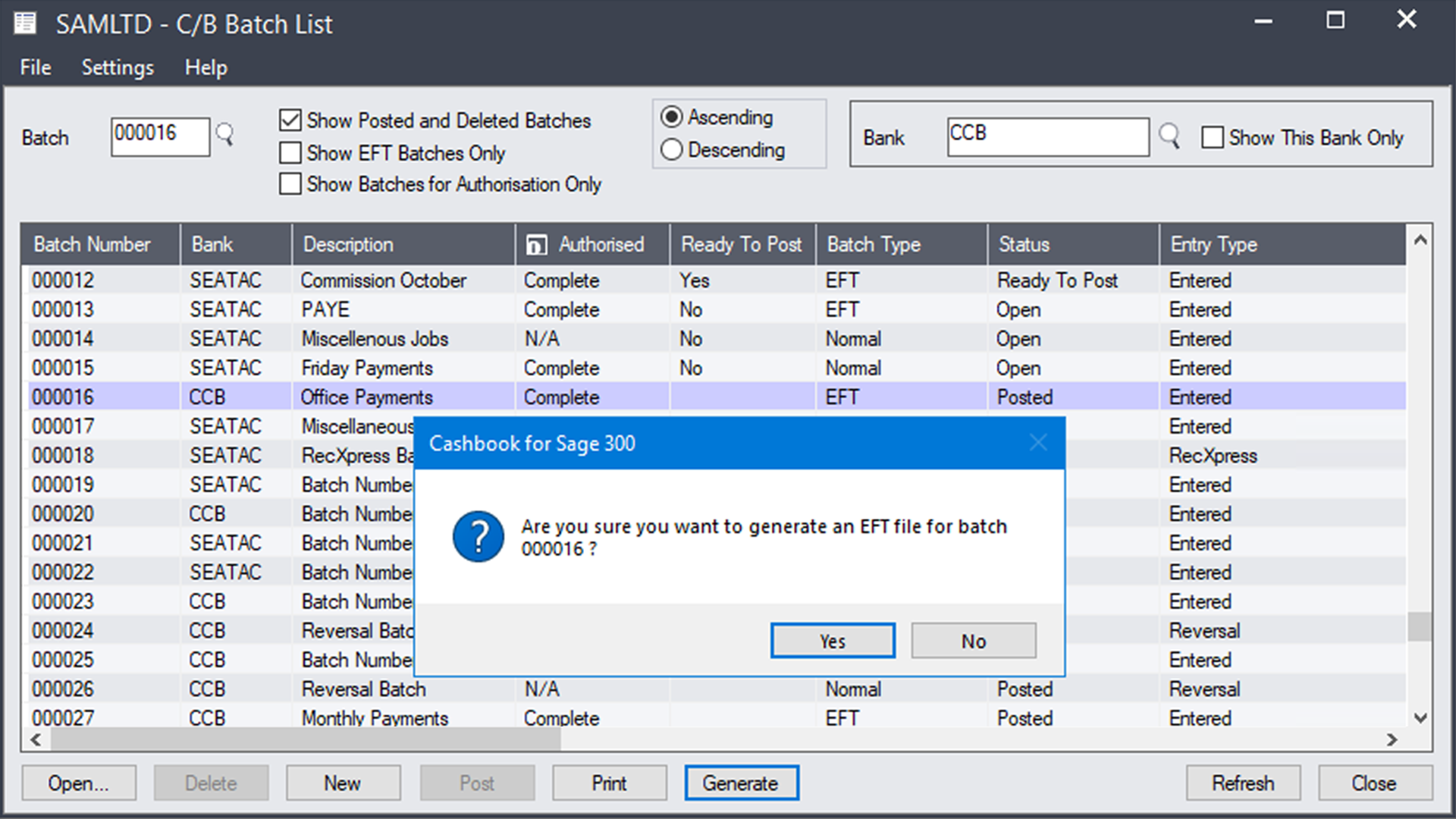 Re-generate EFT file for posted EFT Batches